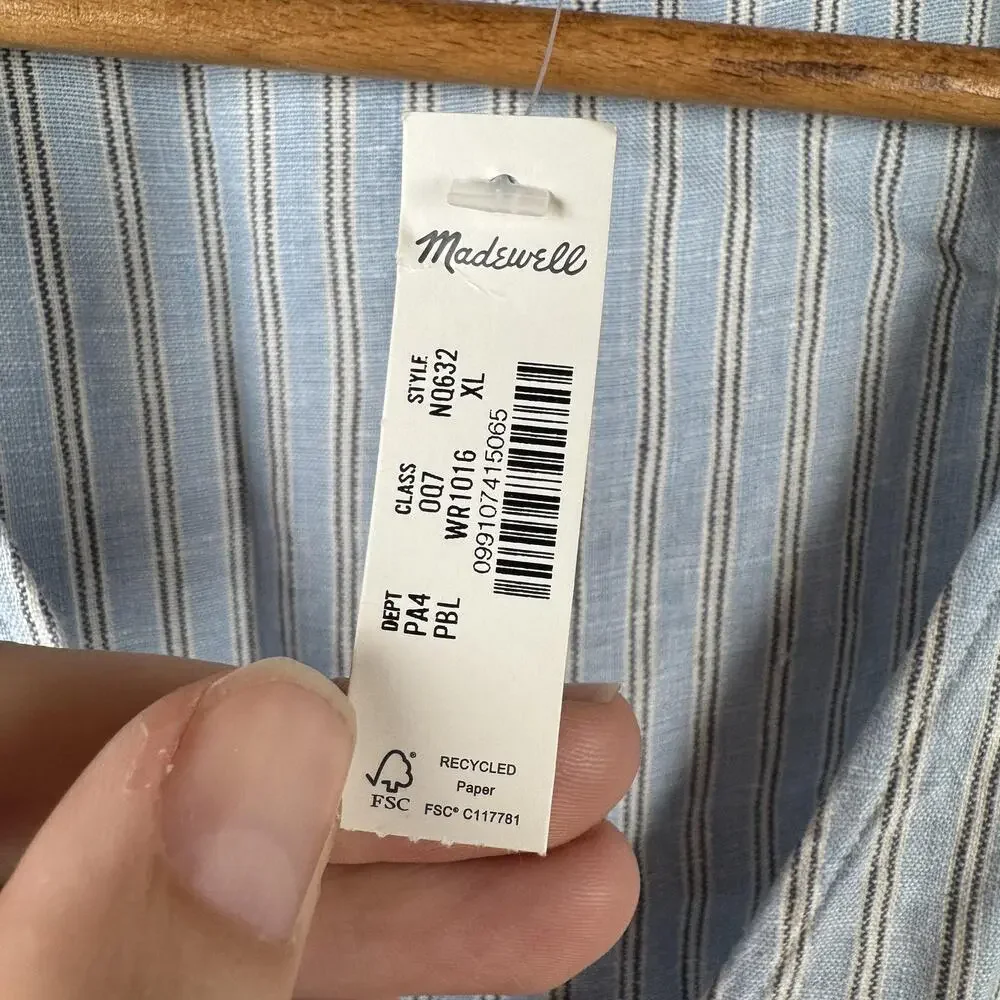 Madewell Shirt Dress Womens XL Blue Linen Button Front Puff Sleeve Midi NWT - Picture 4 of 6